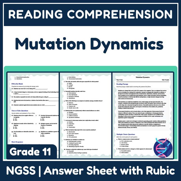 Grade 11 Science reading worksheets worksheet — Grade 11 Science Reading Worksheet | Mutation Dynamics – NGSS Standards —…