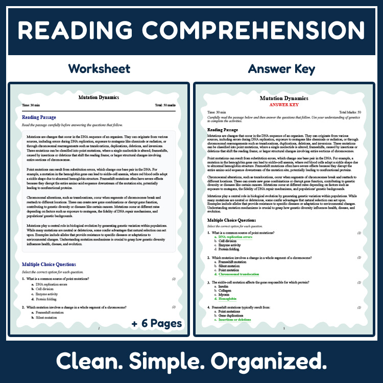 Grade 11 Science reading worksheets worksheet — Grade 11 Science Reading Worksheet | Mutation Dynamics – NGSS Standards —…