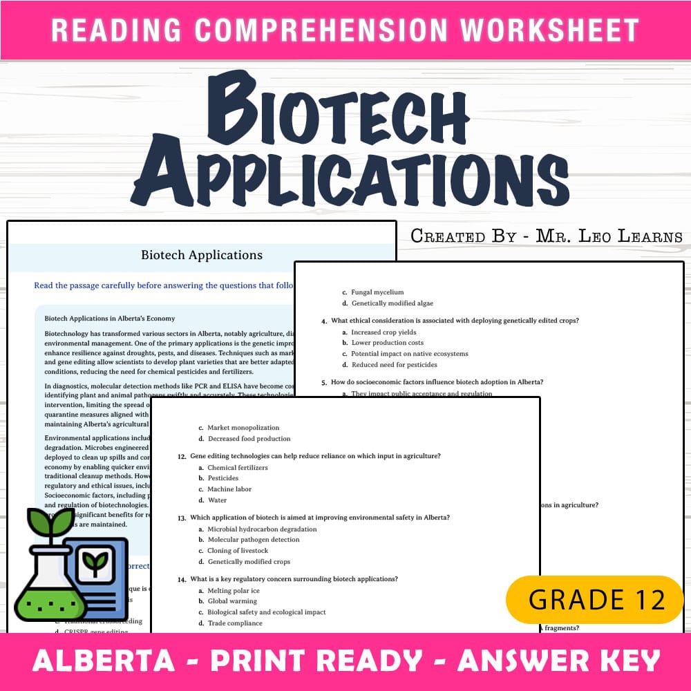 Grade 12 Science worksheet mcq paper worksheet — Grade 12 Science — Biotech Applications Worksheet MCQ Paper for Mastery —…