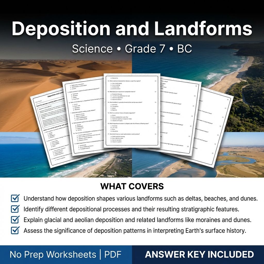 7th Grade Science | Deposition and Landforms Worksheet with Answer Key (Printable PDF)
