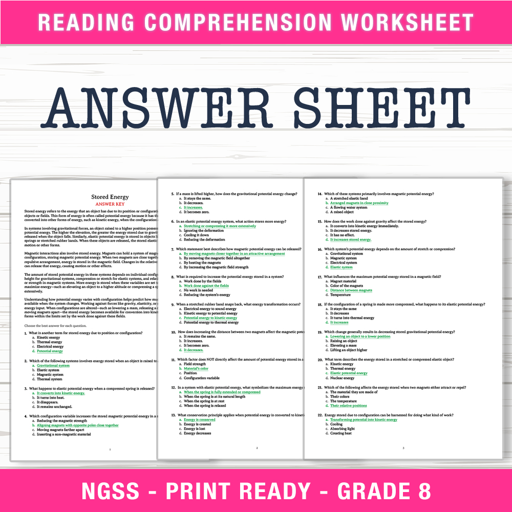 Grade 8 Science worksheet worksheet — Grade 8 Science | Stored Energy Worksheet (PDF + Answer Key) — page 2