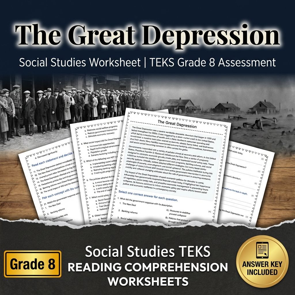 The Great Depression Social Studies Worksheet | TEKS Grade 8 Assessment