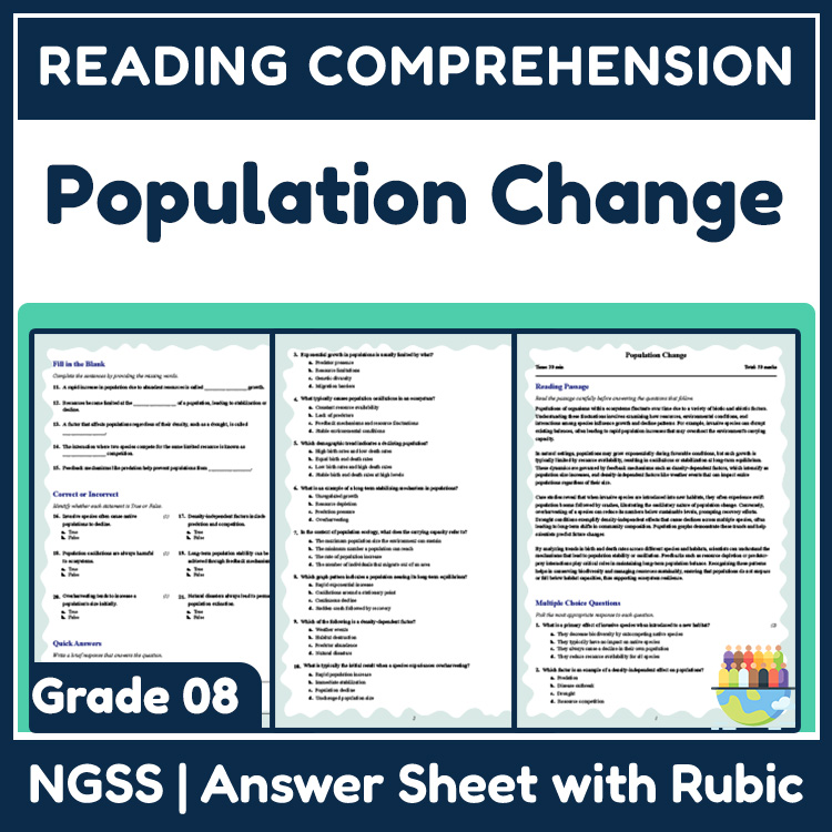 Grade 8 Science reading worksheets worksheet — 8th Grade Science | Population Change Reading Worksheets (NGSS Aligned) — p…
