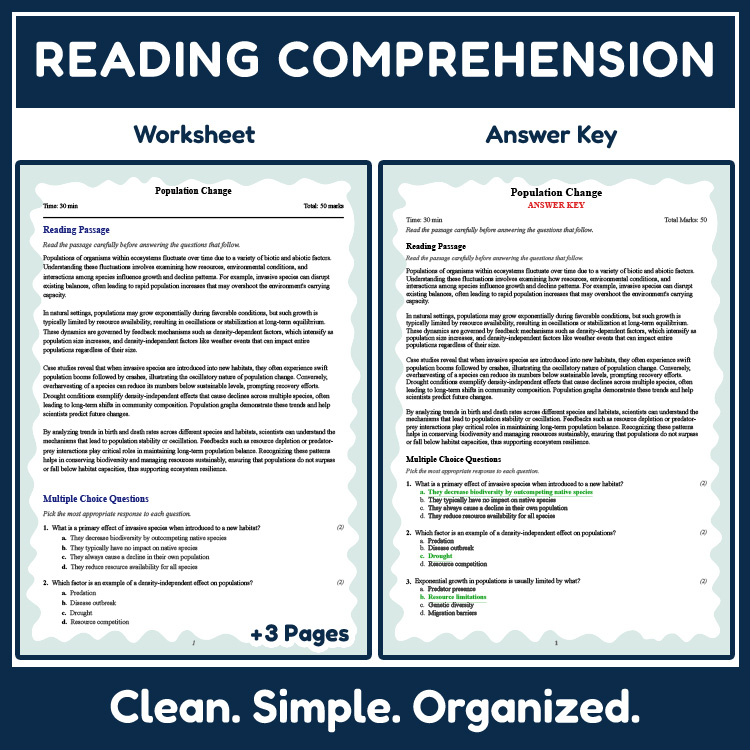 Grade 8 Science reading worksheets worksheet — 8th Grade Science | Population Change Reading Worksheets (NGSS Aligned) — p…