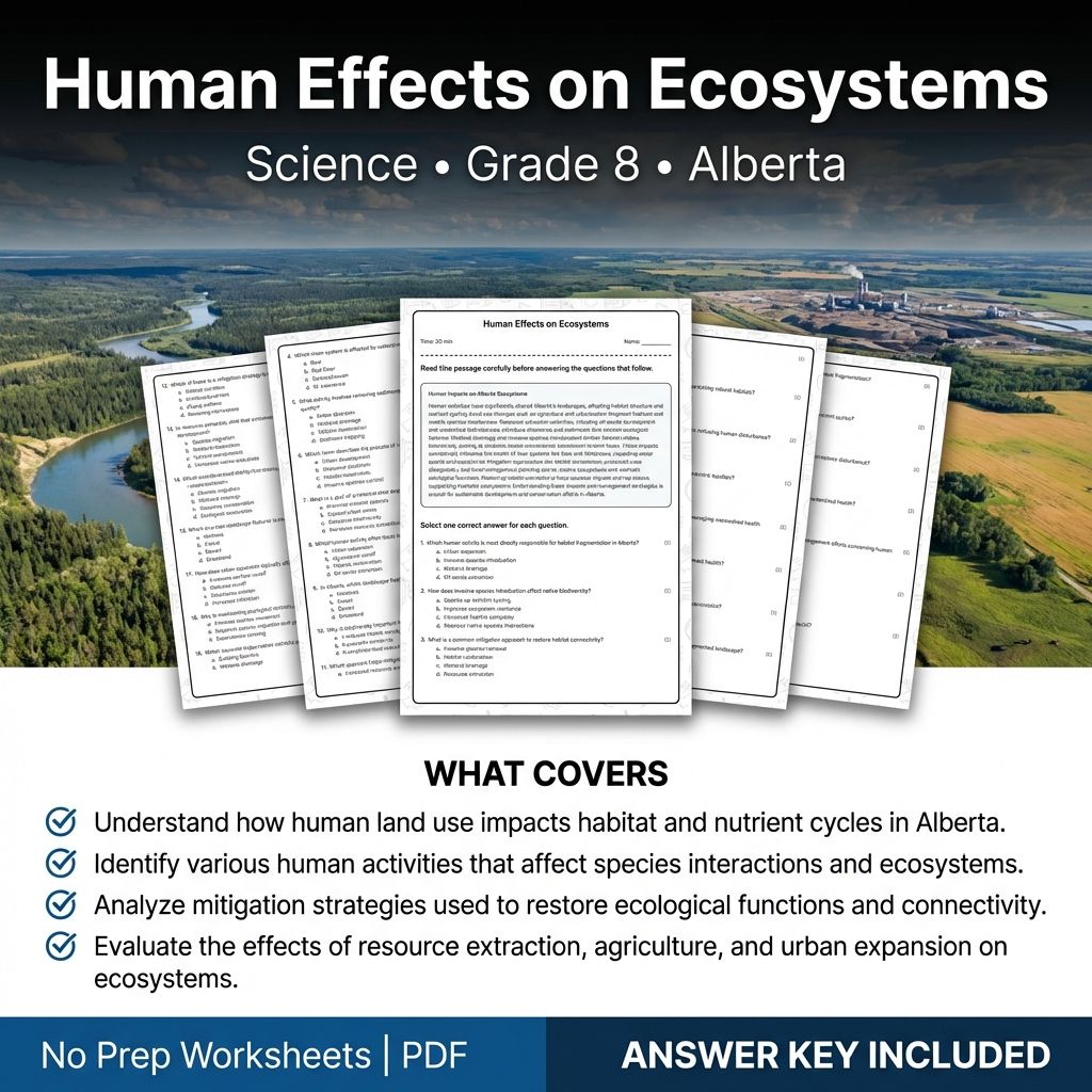 Human Effects on Ecosystems Worksheet | Grade 8 Science Alberta