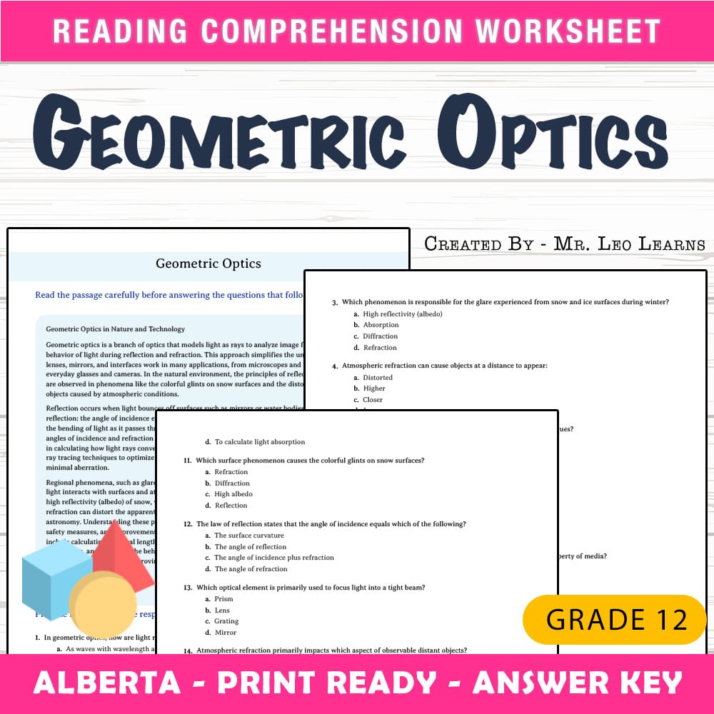 Grade 12 Science worksheet mcq paper worksheet — Grade 12 Science — Worksheet MCQ Paper for Mastering Geometric Optics — p…