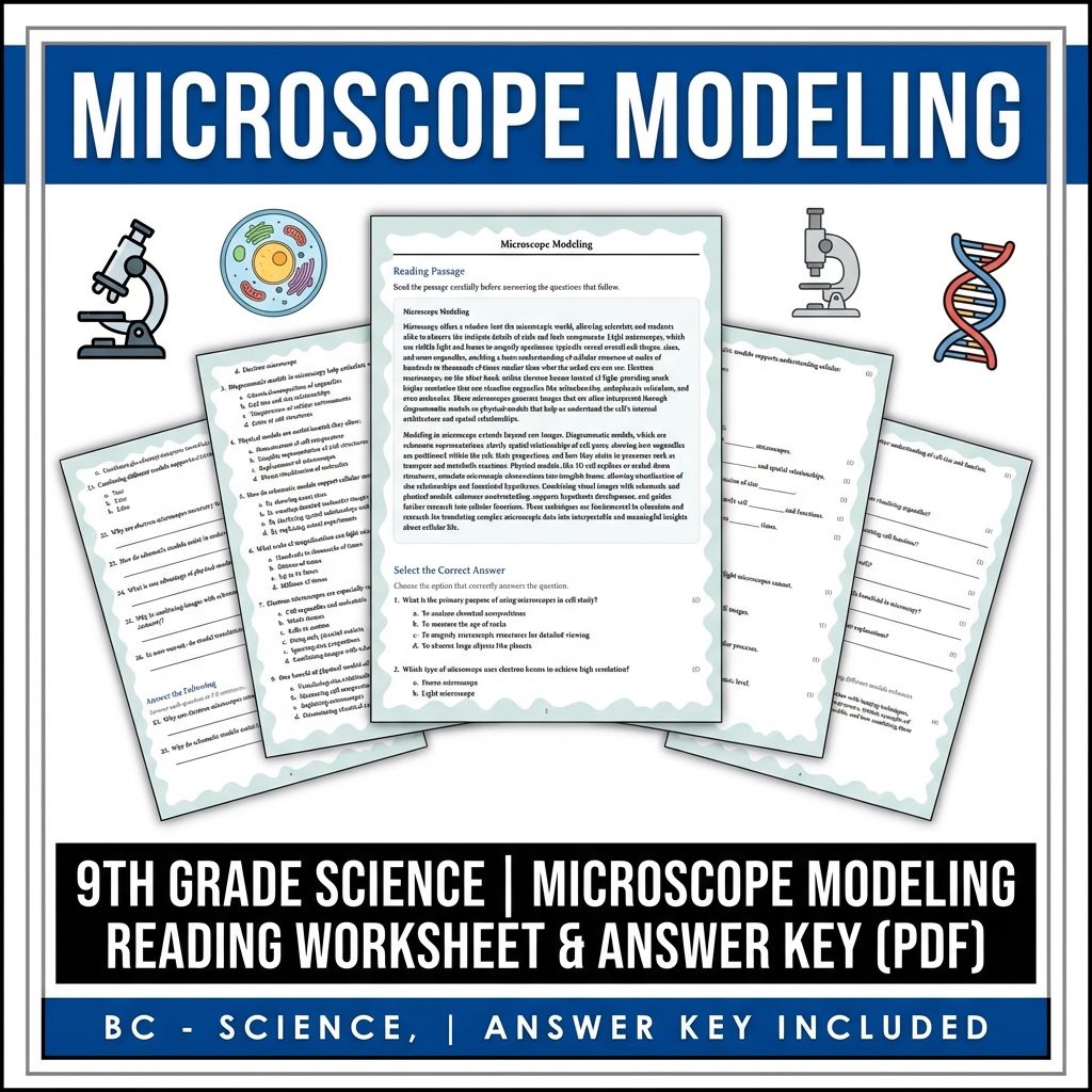 9th Grade Science | Microscope Modeling Reading Worksheet & Answer Key (PDF)