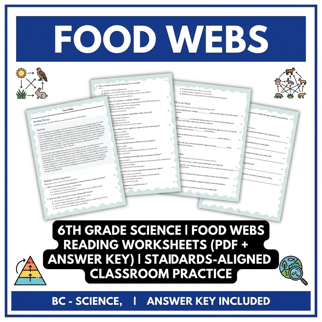 6th Grade Science | Food Webs Reading Worksheets (PDF + Answer Key) 