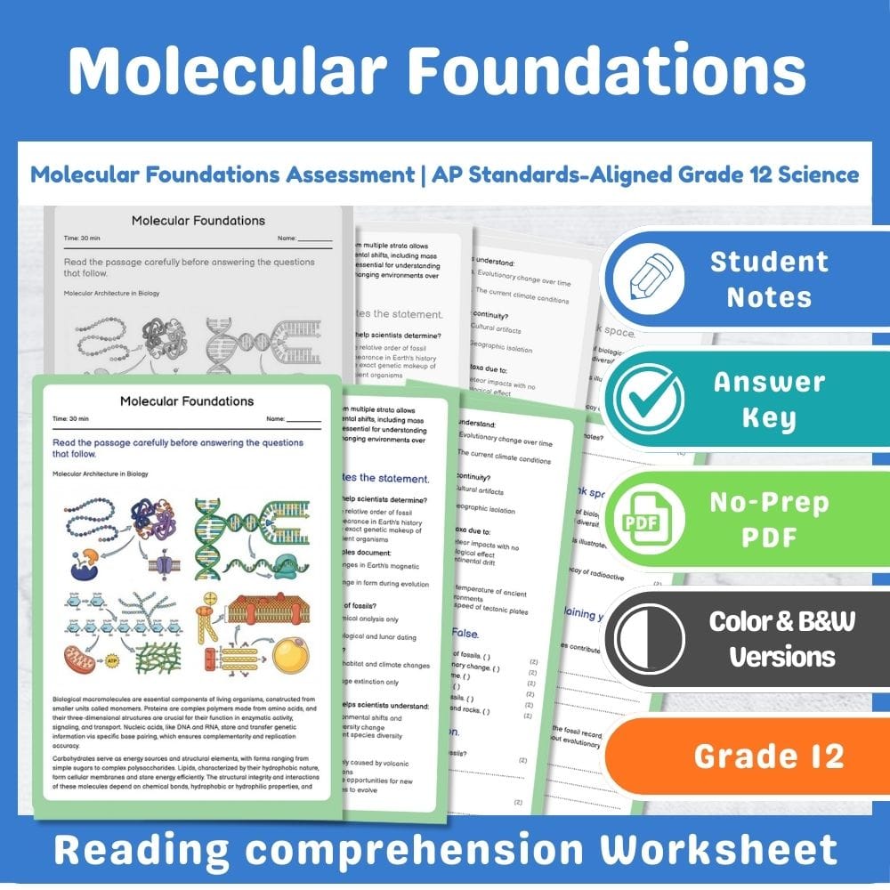 Grade 12 Science assessment worksheet — Molecular Foundations Assessment | AP Standards-Aligned Grade 12 Science — page 1
