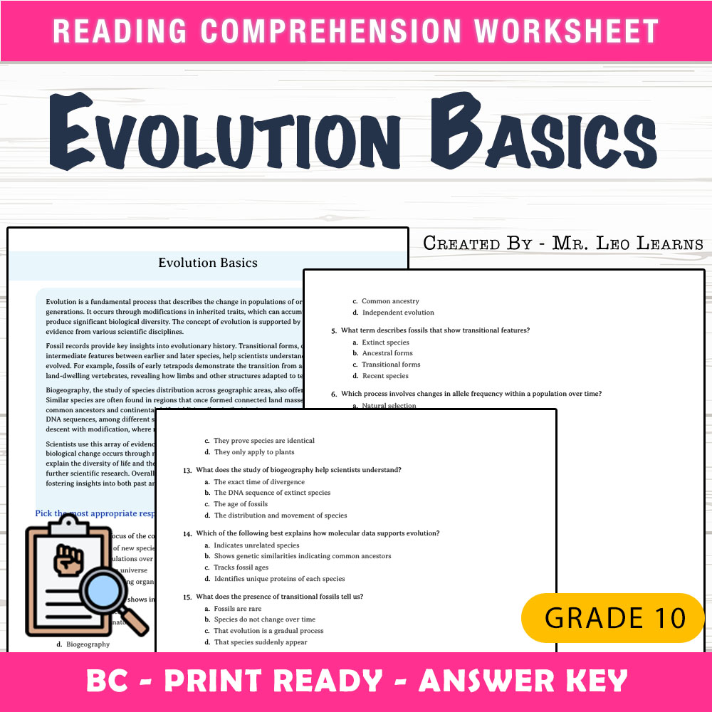 Grade 10 Science worksheet mcq paper worksheet — Grade 10 Science — Worksheet MCQ Paper for Mastering Evolution — page 1