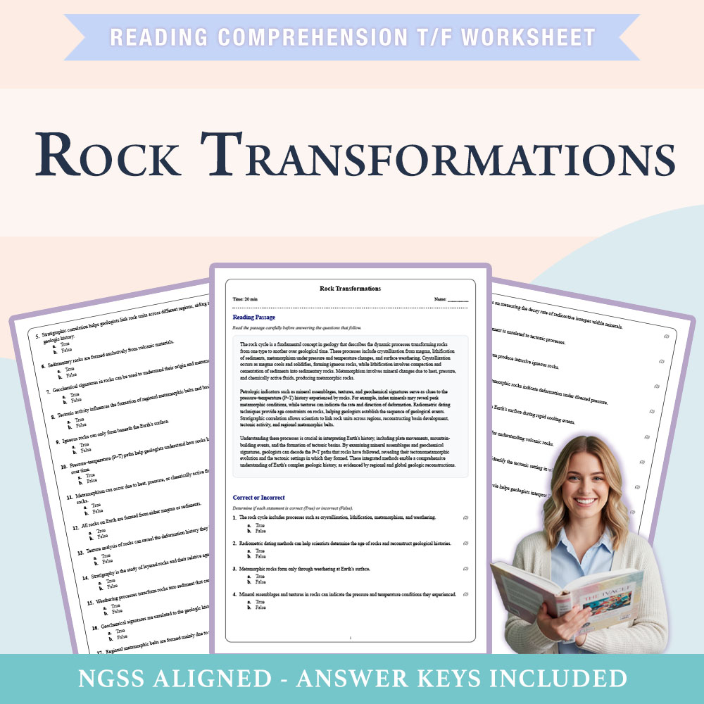 Grade 10 Science reading comprehensions true or false worksheet worksheet — 10th Grade Science | Rock Transformations Work…