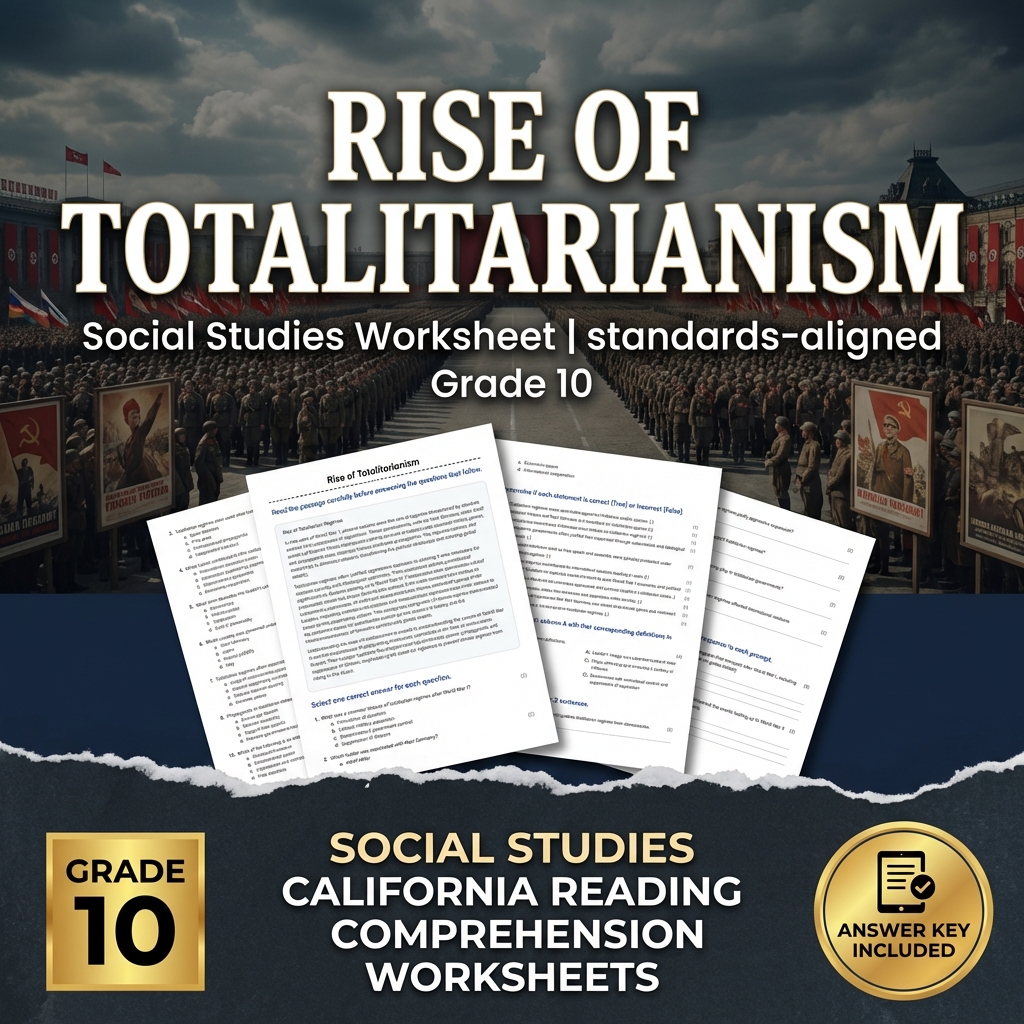 Rise of Totalitarianism Social Studies Worksheet | standards-aligned Grade 10