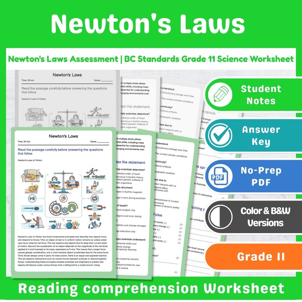 Grade 11 Science Assessment Bundle | Classical Mechanics & Motion Topics — included worksheet 8