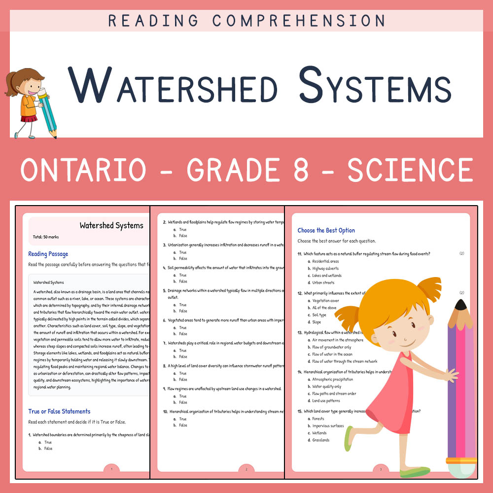Grade 8 Science worksheet elena worksheet — Grade 8 Science | Watershed Systems Worksheet Elena | Ontario Standards — page 1