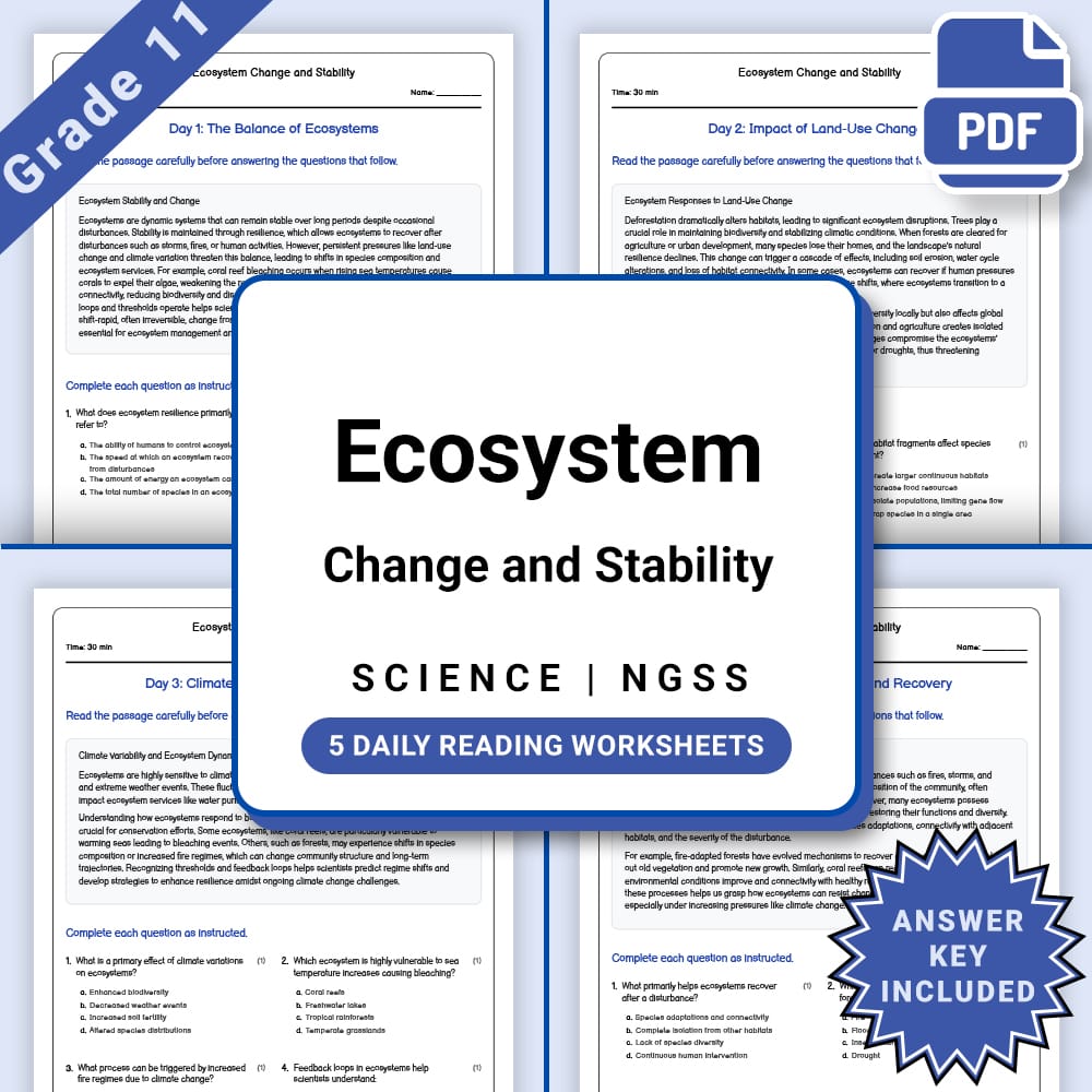 Grade 11 Science daily reading worksheet worksheet — Grade 11 Science – Ecosystem Change and Stability Worksheet (PDF +Ans…