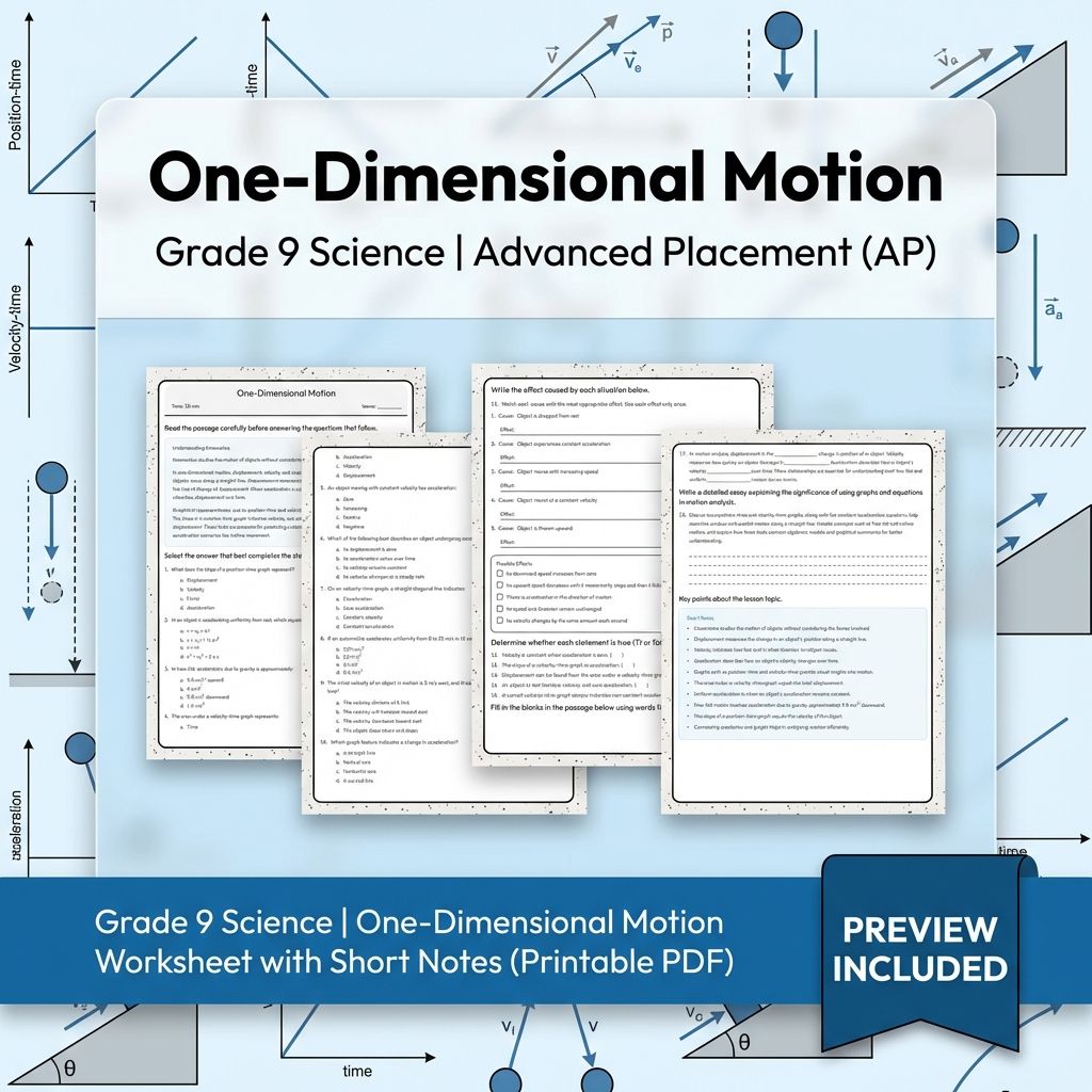 Grade 9 Science Motion & Force Unit Worksheet Bundle (PDF Download) — included worksheet 1