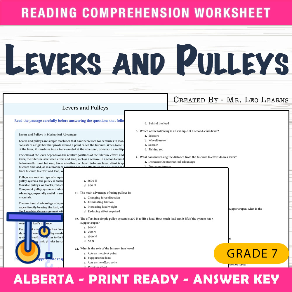 Grade 7 Science worksheet mcq paper worksheet — Grade 7 Science — Levers and Pulleys Worksheet MCQ Paper PDF + Answer Key…