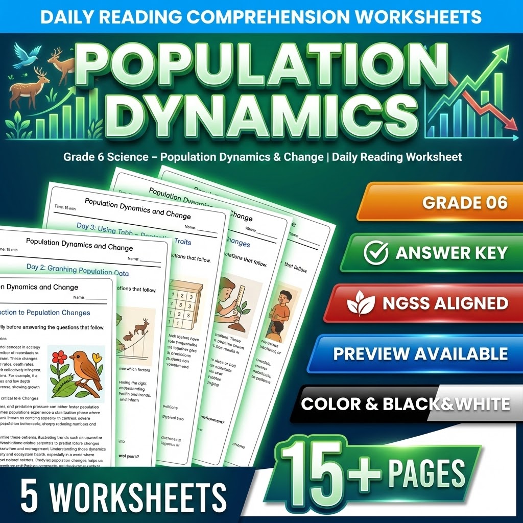 Grade 6 Science daily reading worksheet — Grade 6 Science – Population Dynamics & Change | Daily Reading Worksheet