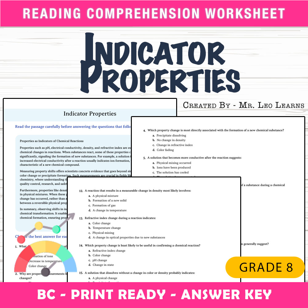 Grade 8 Science worksheet mcq paper worksheet — Grade 8 Science — Worksheet MCQ Paper for Understanding Indicator Properti…