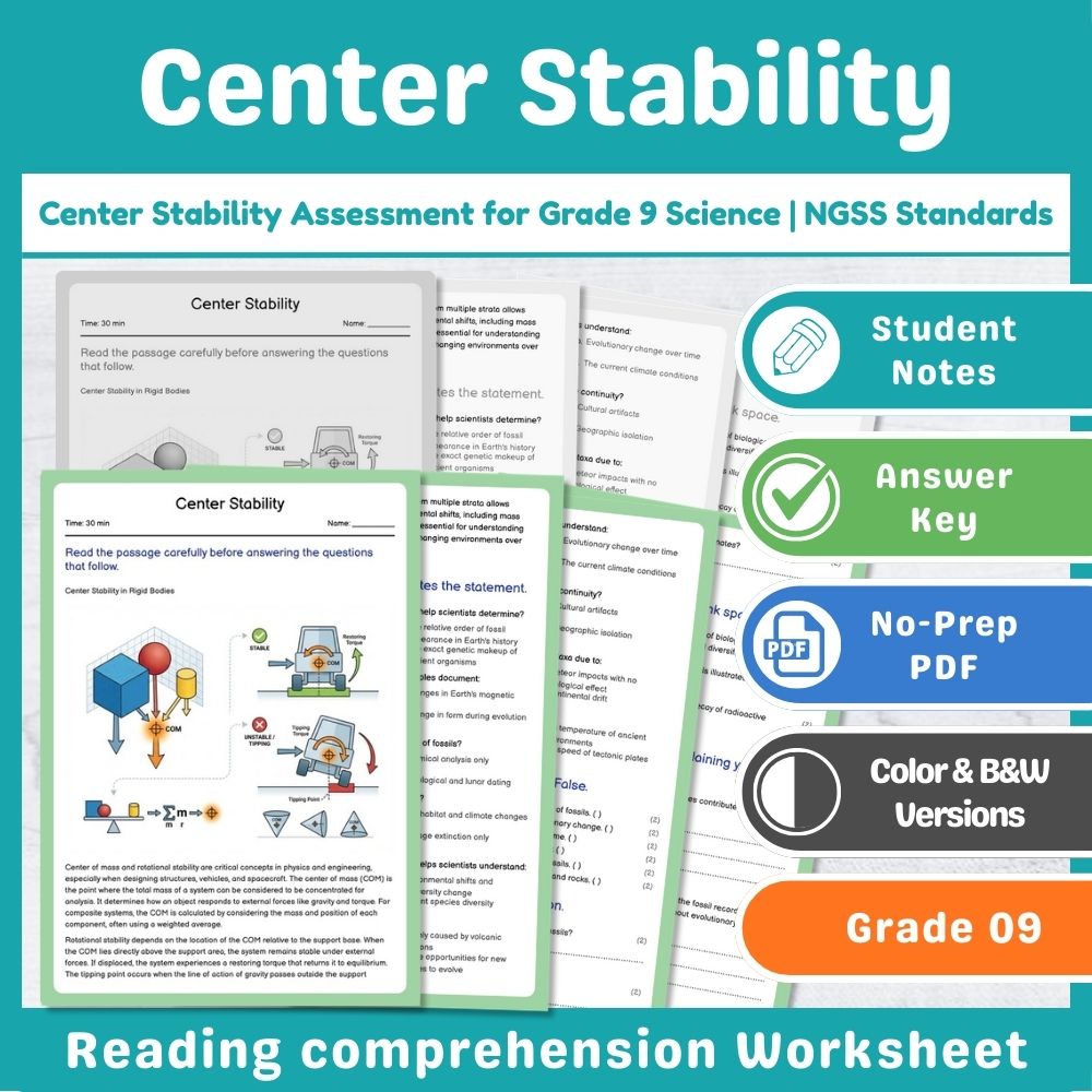 Center Stability Assessment for Grade 9 Science | NGSS Standards