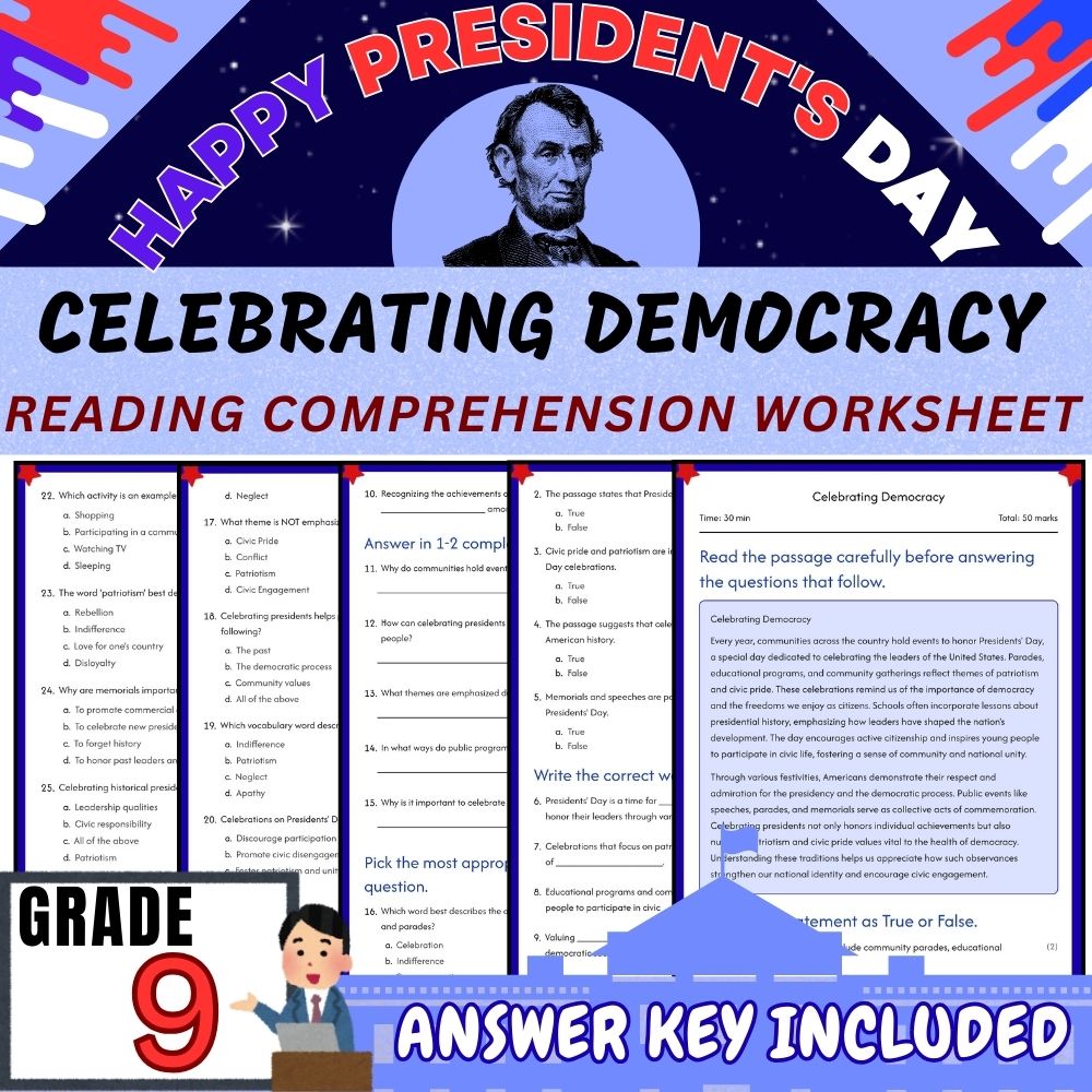 Grade 9| Presidents Day & U.S. History Unit Worksheet Pack (Answer Key Included) — included worksheet 1