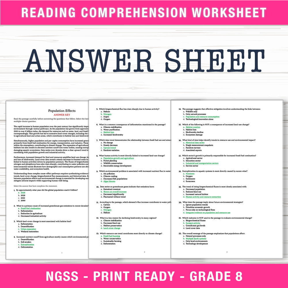 Grade 8 Science worksheet worksheet — Grade 8 Science | Population Effects Worksheet (PDF + Answer Key) — page 2