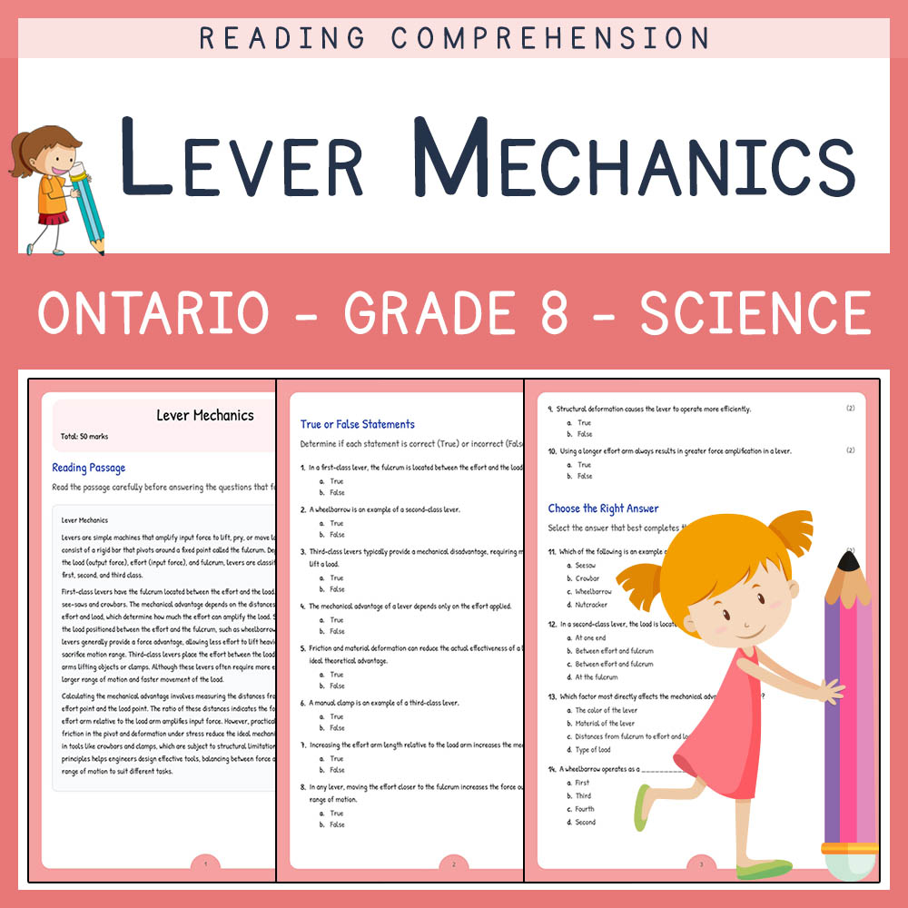 Grade 8 Science worksheet elena worksheet — Grade 8 Science Assessment | Lever Mechanics Worksheet | Ontario Standard — pa…