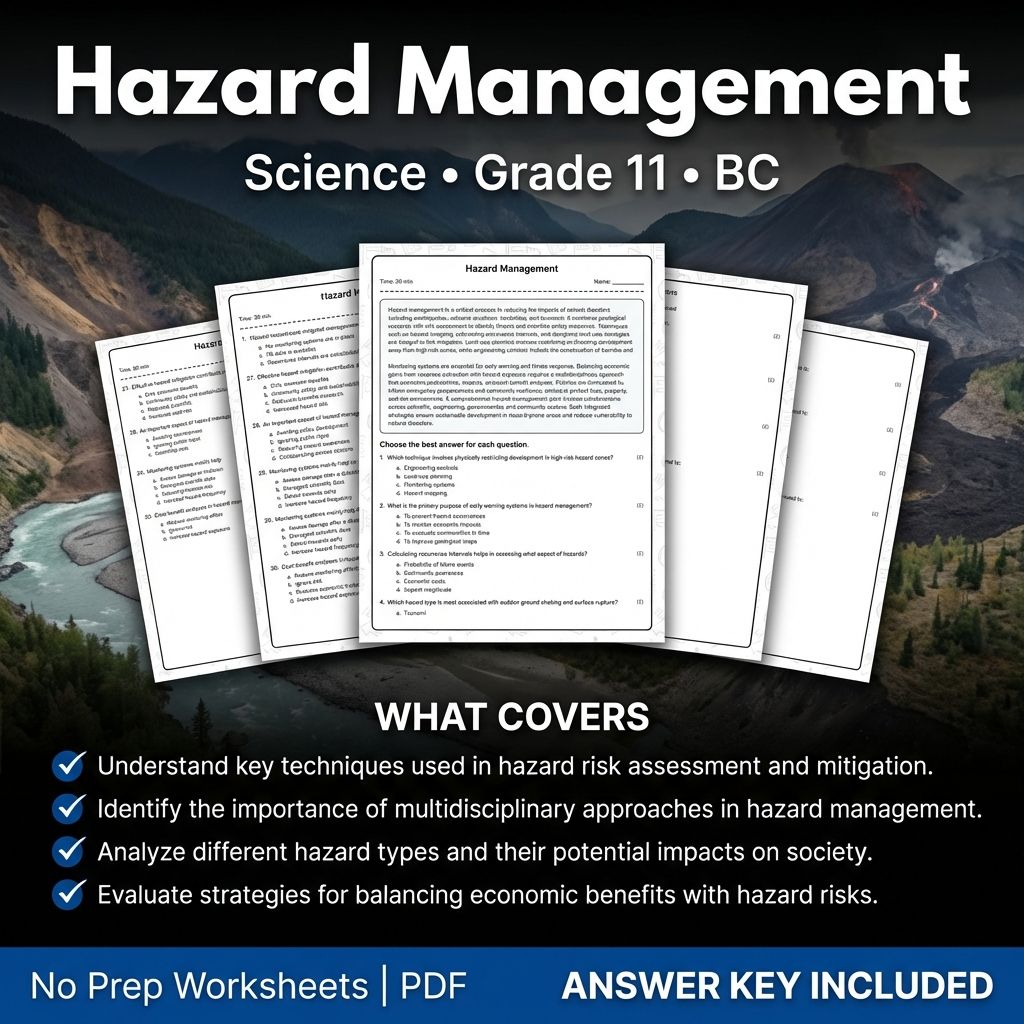 11th Grade Science | Hazard Management Worksheet & Answer Key (PDF)