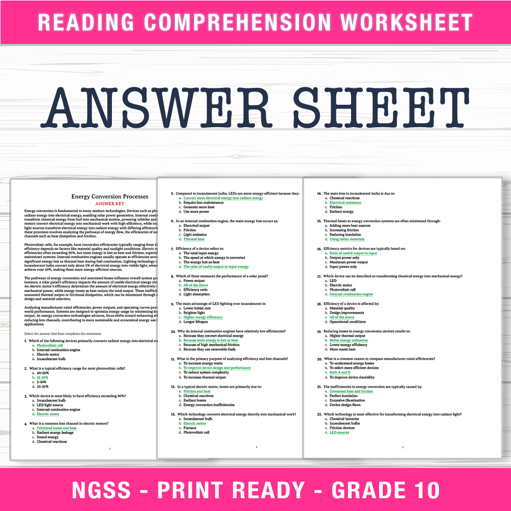 Grade 10 Science worksheet worksheet — Grade 10 Science | Energy Conversion Processes Worksheet (PDF + Answer Key) — page 2