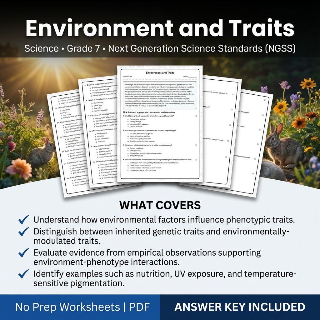 7th Grade Science | Environment and Traits Worksheet & Answer Key (Printable PDF)