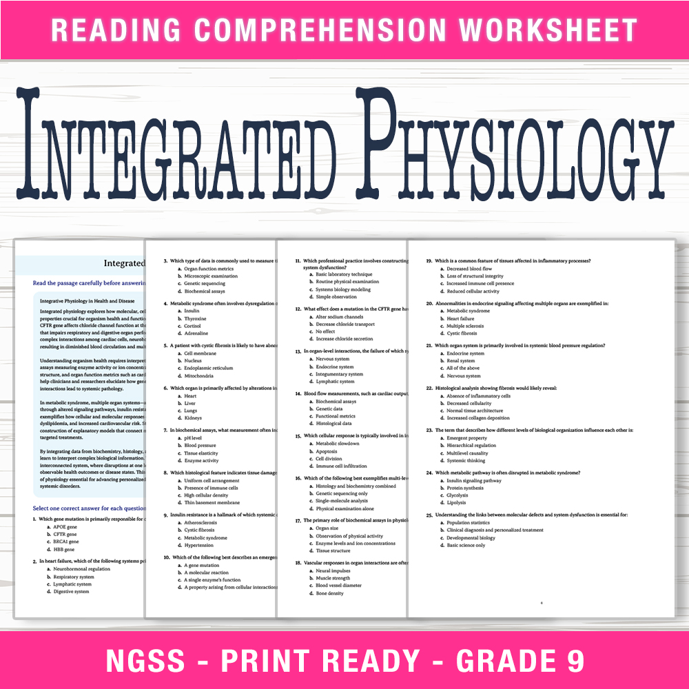 Grade 9 Science worksheet worksheet — Grade 9 Science | Integrated Physiology Worksheet (PDF + Answer Key) — page 1
