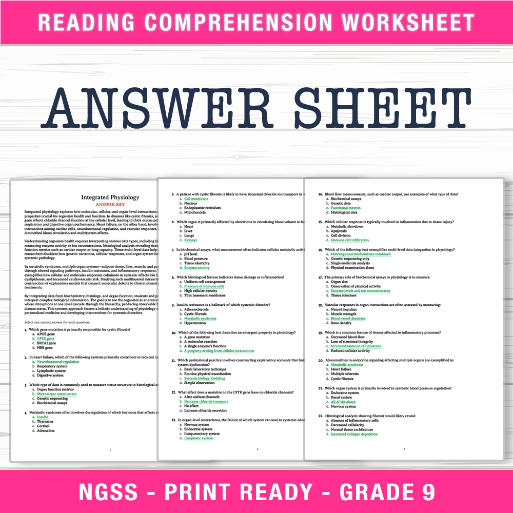 Grade 9 Science worksheet worksheet — Grade 9 Science | Integrated Physiology Worksheet (PDF + Answer Key) — page 2