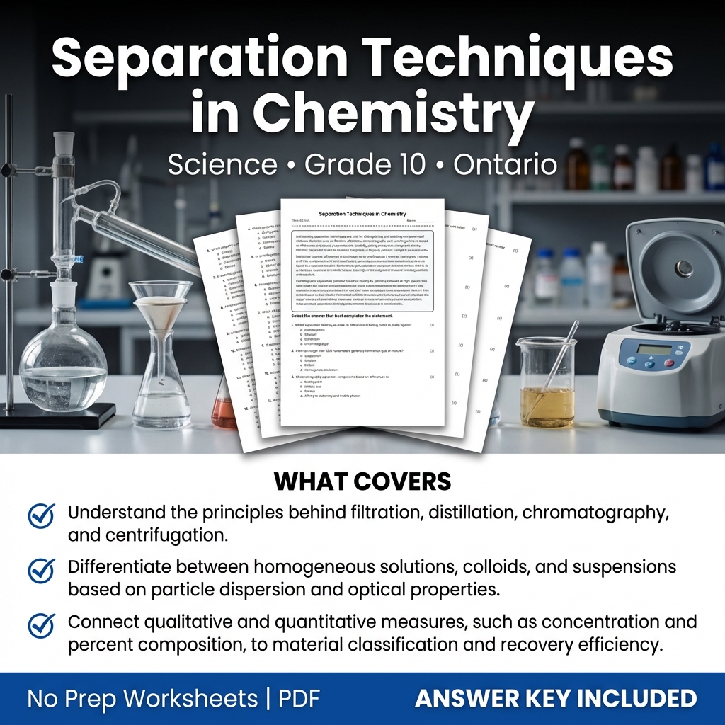 Separation Techniques in Chemistry Worksheet | Grade 10 Science Ontario