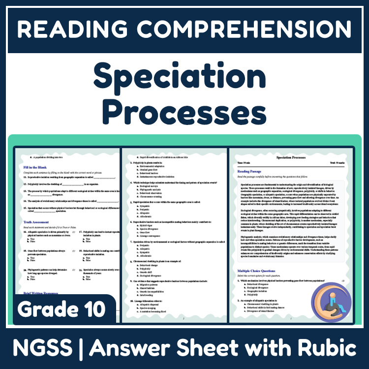Grade 10 Science reading worksheets worksheet — 10th Grade Science | Speciation Processes Reading Worksheet (PDF + Rubric)…