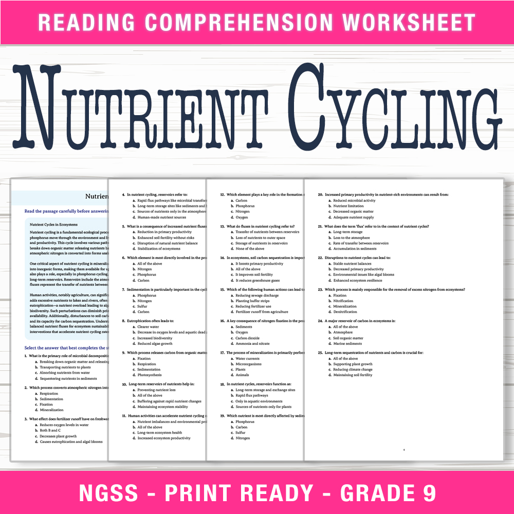 Grade 9 Science worksheet worksheet — Grade 9 Science | Nutrient Cycling Worksheet (PDF + Answer Key) — page 1