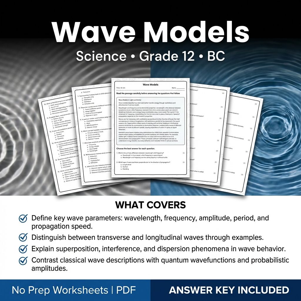 Wave Models Worksheet for Grade 12 Science | PDF with Answer Key