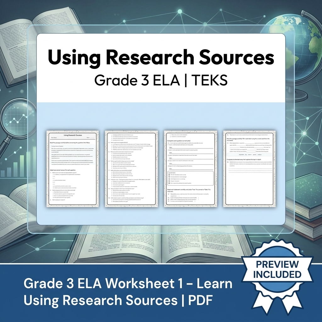 Grade 3 ELA Writing, Reading, and Research Skills Full-Year Bundle TEKS — included worksheet 13