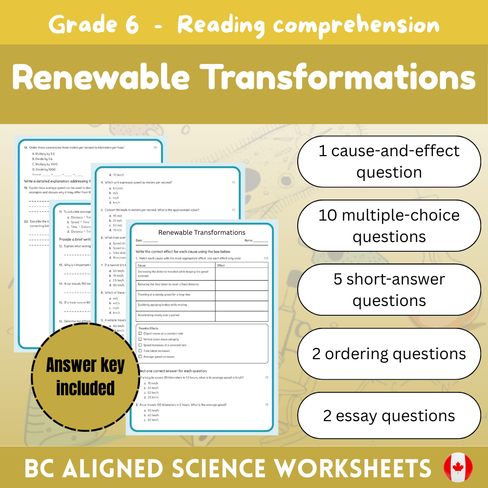 Grade 6 Science science 1 worksheet — Grade 6 Science | Renewable Transformations Worksheet (PDF) — BC Standard