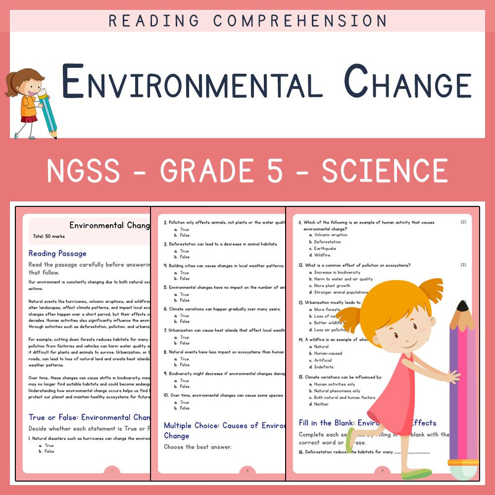 Grade 5 Science worksheets for primary grades worksheet — Grade 5 Science | Environmental Change Worksheet (PDF) | NGSS Al…