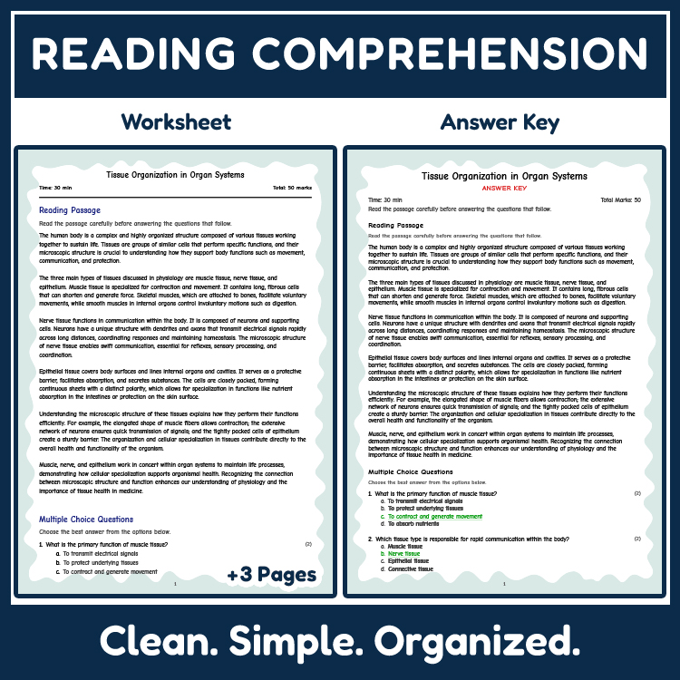 Science reading worksheets worksheet — 7th Grade Science | Tissue Organization in Organ Systems Worksheet (Answer Key) — p…