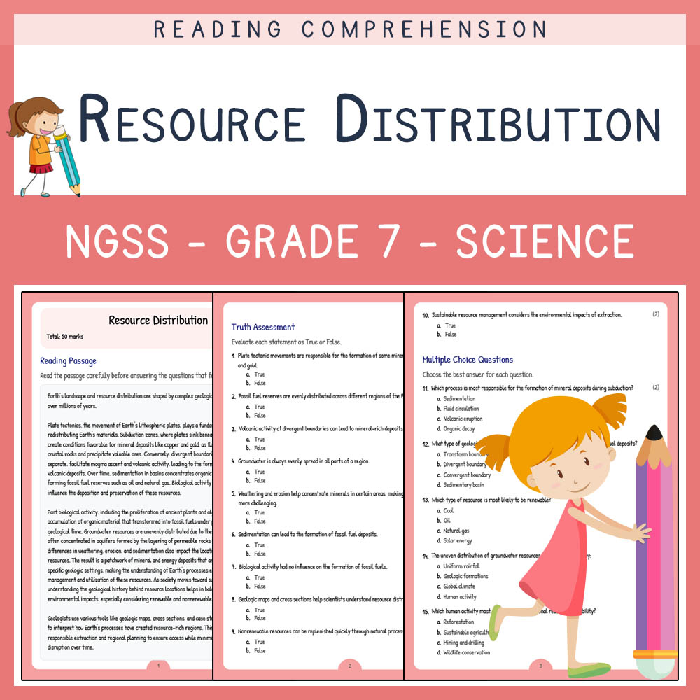 Grade 7 Science worksheet worksheet — Grade 7 Science | Resource Distribution Worksheet NGSS-Aligned (PDF) — page 1
