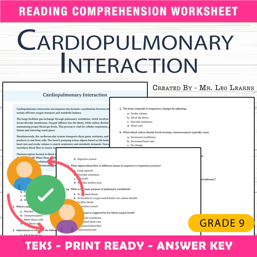Grade 9 Science worksheet worksheet — Grade 9 Science — Cardiopulmonary Interaction Worksheet for Mastery — page 1