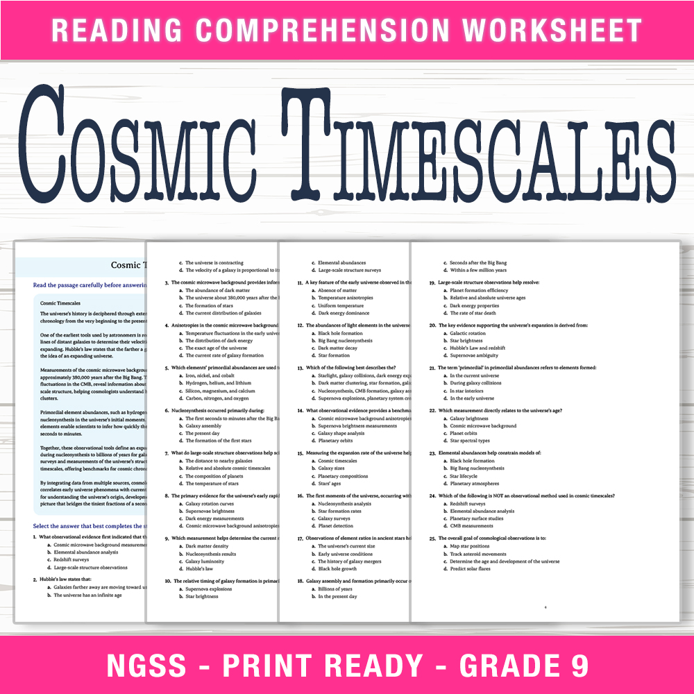 Grade 9 Science worksheet worksheet — Grade 9 Science | Cosmic Timescales Worksheet (PDF + Answer Key) — page 1