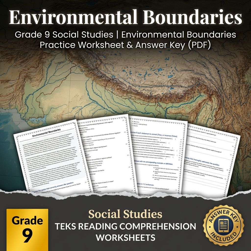 Environmental Boundaries Social Studies Worksheet | TEKS Grade 9 Assessment