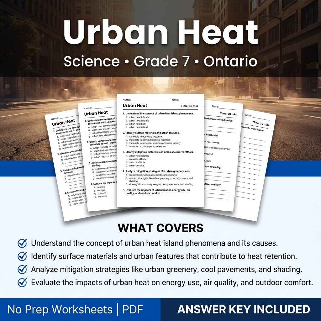 Urban Heat Grade 7 Science Worksheet | Ontario Standard Practice