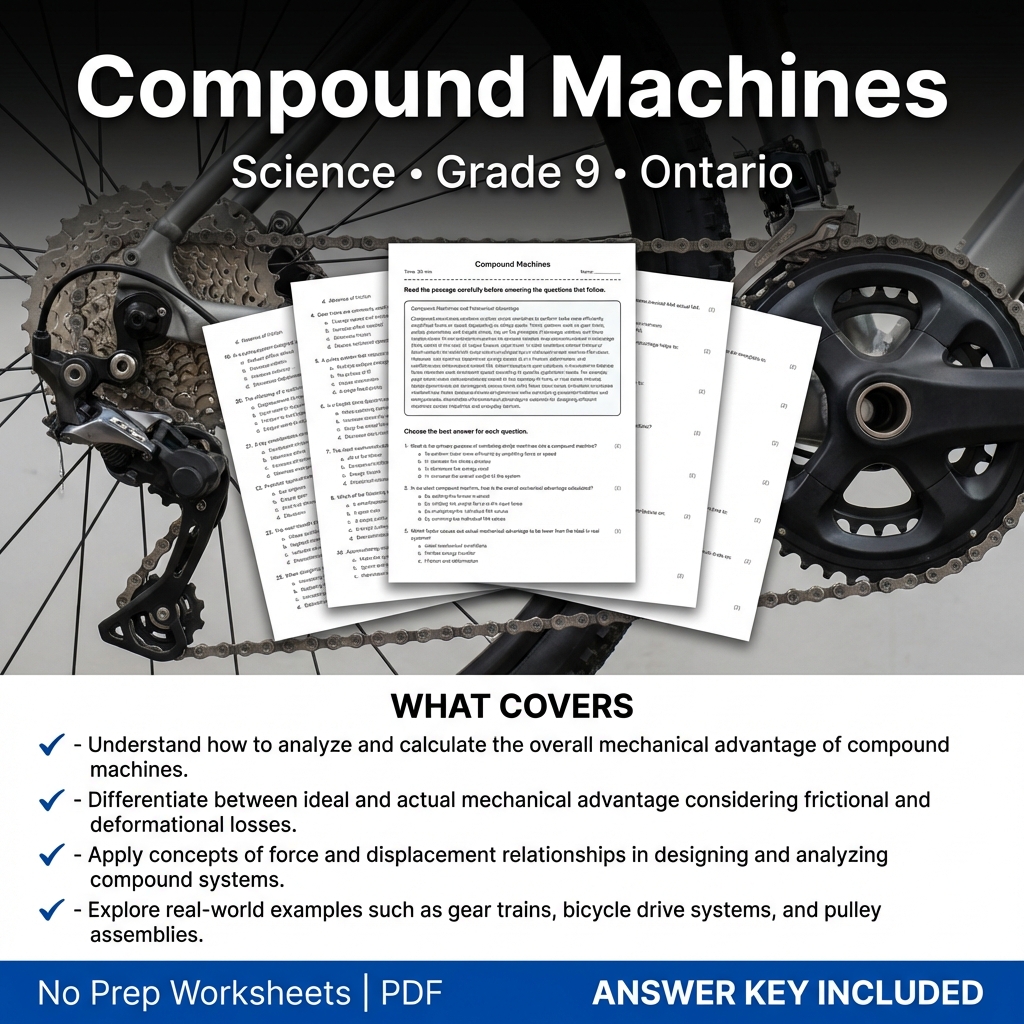 Compound Machines Worksheet for Grade 9 Science | Ontario Standard