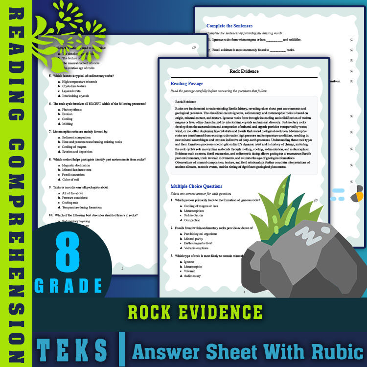 Grade 8 Science reading worksheets worksheet — Grade 8 Science | Rock Evidence Reading Worksheet – Standards-Aligned PDF —…
