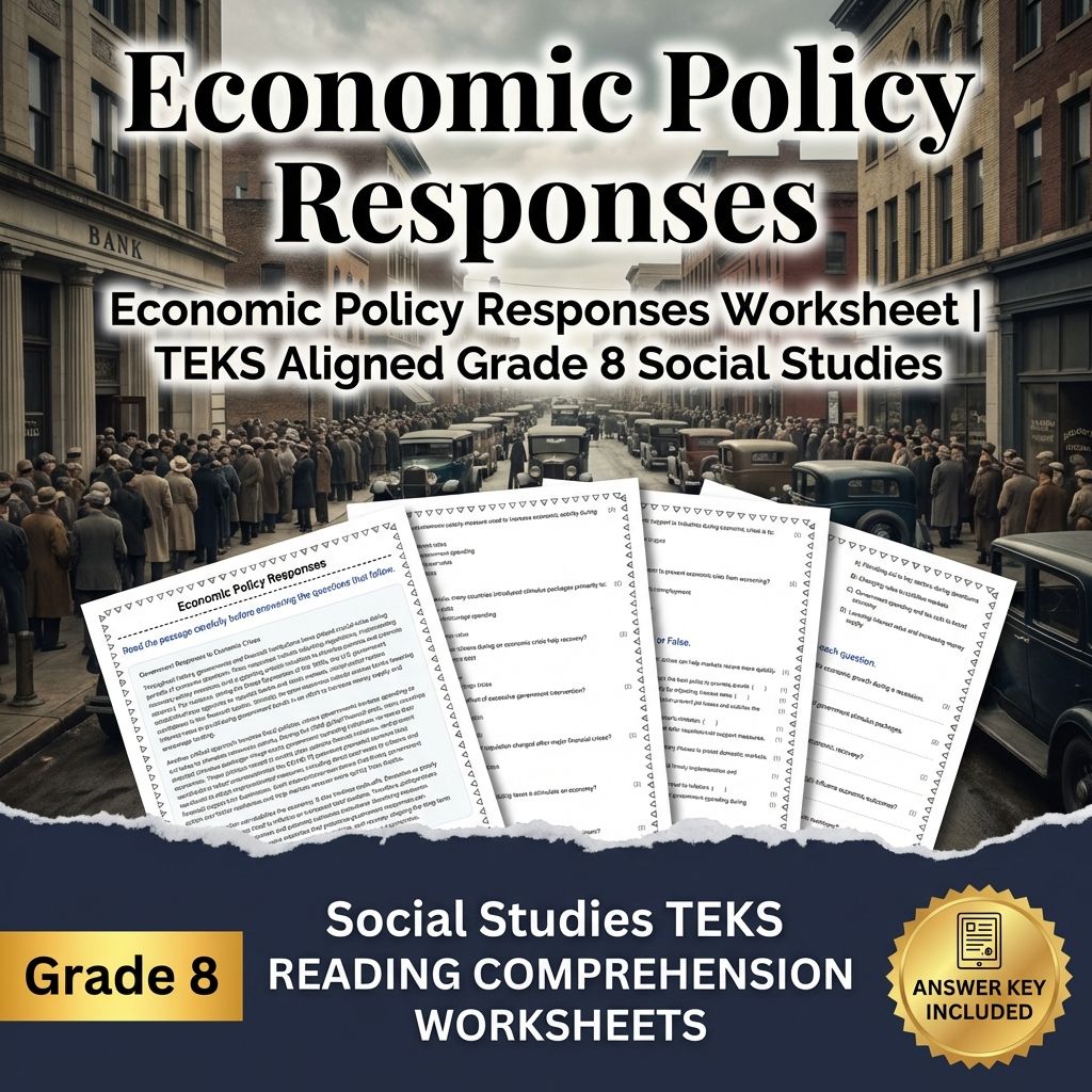 Economic Policy Responses Worksheet | TEKS Aligned Grade 8 Social Studies