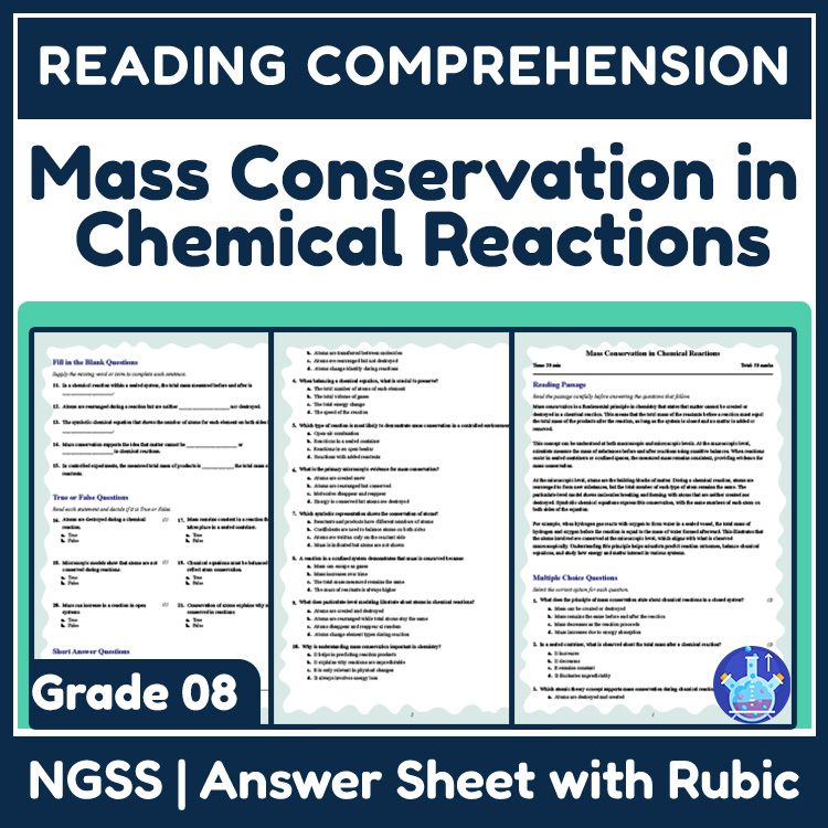 Grade 8 Science reading worksheets worksheet — Grade 8 Science | Mass Conservation in Chemical Reactions Reading Worksheet…