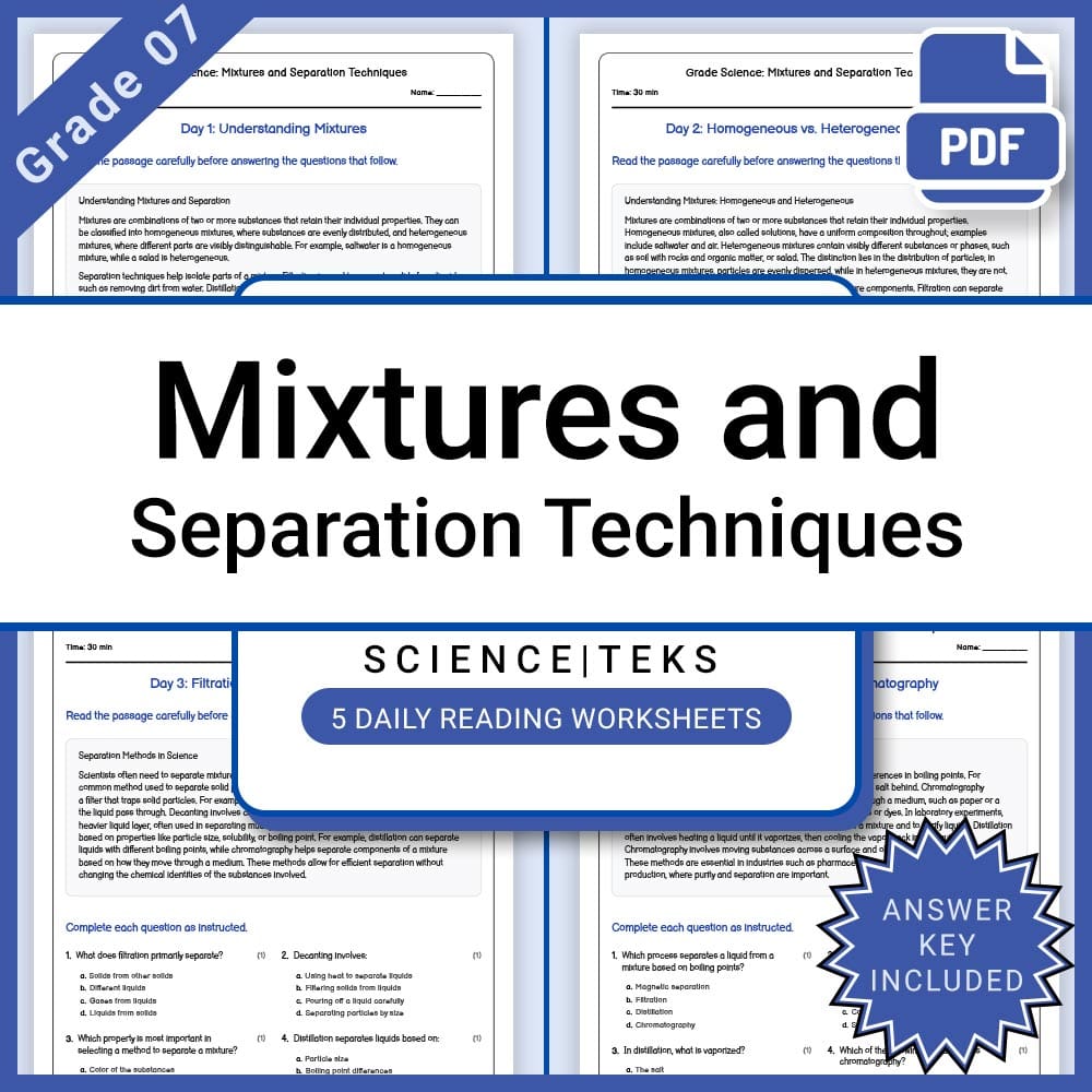 Grade 7 Science Lesson Group: TEKS-Aligned Daily Reading Worksheets — included worksheet 5